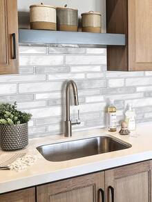 1 pieza Pegatina impermeable para cocina PU cocina moderno con patrón de ladrillo para casa - Blanco - Ver 6