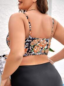 SHEIN Swim Curve Top bikini con estampado floral con abertura - Multicolor - Ver 2