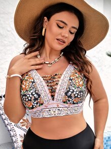 SHEIN Swim Curve Top bikini con estampado floral con abertura - Multicolor - Ver 5