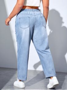 SHEIN ICON Plus High Waist Ripped Jeans - Light Wash - View 2