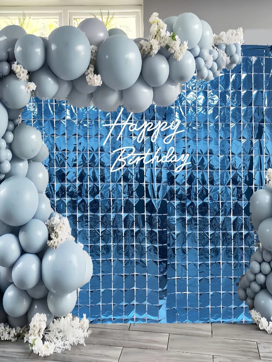 1 pieza Telón de fondo decorativo brillante de color azul claro en forma cuadrada para fiesta de cumpleaños - Celeste - Ver 1