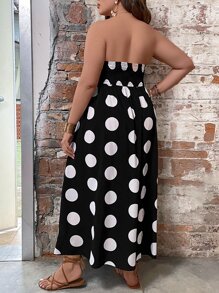 SHEIN Clasi Đầm Plus Size Dải chun Chấm bi Boho - Đen và trắng - Xem 2