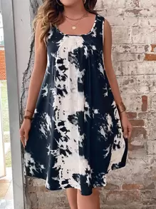 SHEIN LUNE Plus Tie Dye Tank Dress - Multicolor - View 1