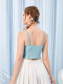 ROMWE Kawaii Lace Trim Cami Top - Blue - View 2
