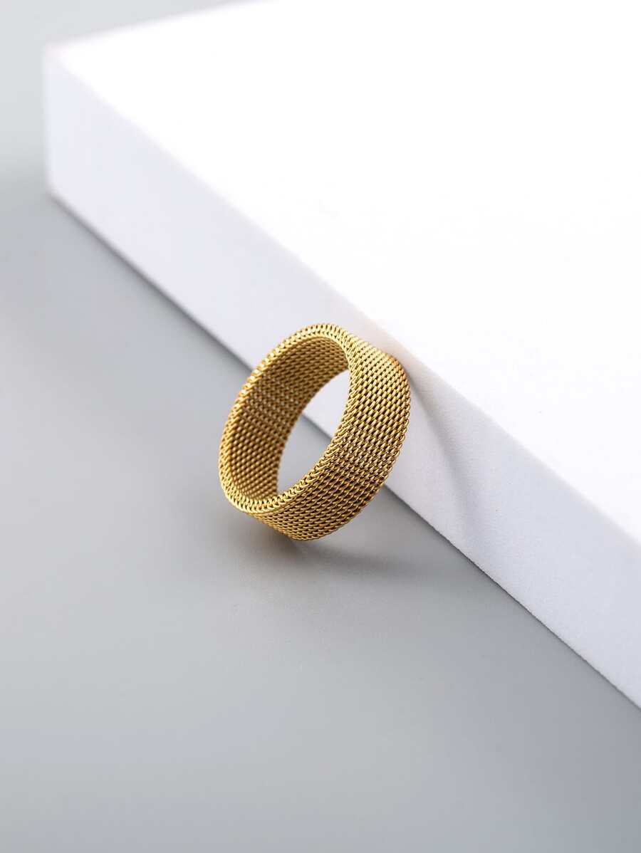 Những người đàn ông thời trang và phổ biến Nhẫn có kết cấu tối giản bằng thép không gỉ để làm quà tặng trang sức và cho một vẻ ngoài sành điệu - Vàng - Xem 1