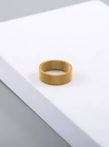 Những người đàn ông thời trang và phổ biến Nhẫn có kết cấu tối giản bằng thép không gỉ để làm quà tặng trang sức và cho một vẻ ngoài sành điệu - Vàng - Xem 2