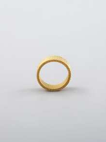 Những người đàn ông thời trang và phổ biến Nhẫn có kết cấu tối giản bằng thép không gỉ để làm quà tặng trang sức và cho một vẻ ngoài sành điệu - Vàng - Xem 3