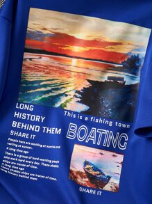 Manfinity EMRG 男士標語圖案T恤 - 寶藍色 - 查看 4