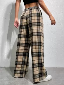 SHEIN EZwear 格紋印花腰部抽繩長褲 - 彩色 - 查看 1