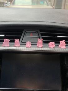 6pcs Random Style Pink Piggy Figurines Car Decoration Accessories