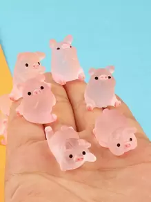 6pcs Random Style Pink Piggy Figurines Car Decoration Accessories