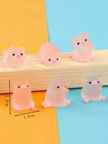 6pcs Random Style Pink Piggy Figurines Car Decoration Accessories
