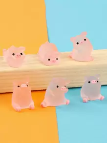 6pcs Random Style Pink Piggy Figurines Car Decoration Accessories