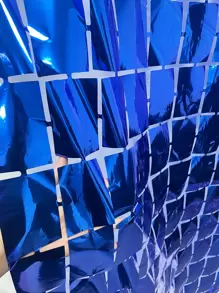 1 件 PET 块状铝箔窗帘，蓝色派对背景装饰，