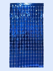 1 件 PET 块状铝箔窗帘，蓝色派对背景装饰，