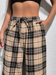 SHEIN EZwear 格紋印花腰部抽繩長褲 - 彩色 - 查看 5