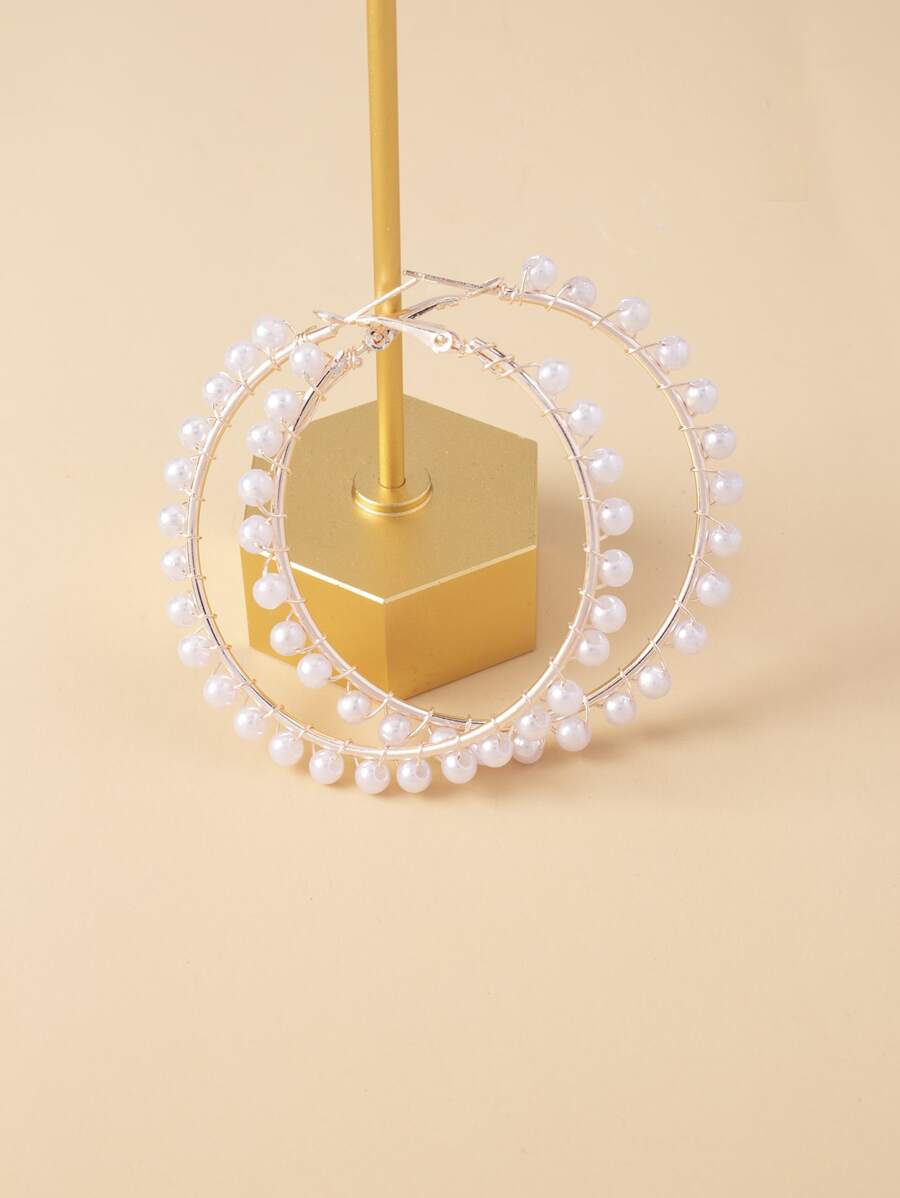 Bông tai vòng trang trí ngọc trai giả - Hoa hồng vàng - Xem 1