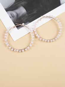 Bông tai vòng trang trí ngọc trai giả - Hoa hồng vàng - Xem 2