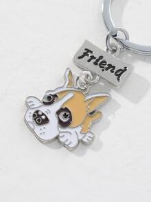 2入組可愛卡通寵物狗哈士奇最好的朋友鑰匙扣汽車鑰匙扣生日時尚珠寶禮品 - 彩色 - 查看 2