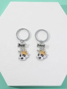 2入組可愛卡通寵物狗哈士奇最好的朋友鑰匙扣汽車鑰匙扣生日時尚珠寶禮品 - 彩色 - 查看 3