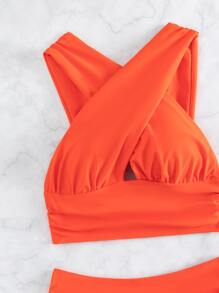 Crisscross Front Ruched High Waisted Summer Beach Bikini - Burnt Orange - View 6