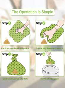 1 rollo de bolsa de caca con estampado de pata, bolsa de caca para mascotas con estampado de pata degradable, bolsa de caca para perros, bolsa de basura para perros - Verde - Ver 4