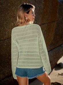 SHEIN VCAY Áo len nữ Cắt ra màu trơn Giải trí - Màu xanh Bạc hà - Xem 2