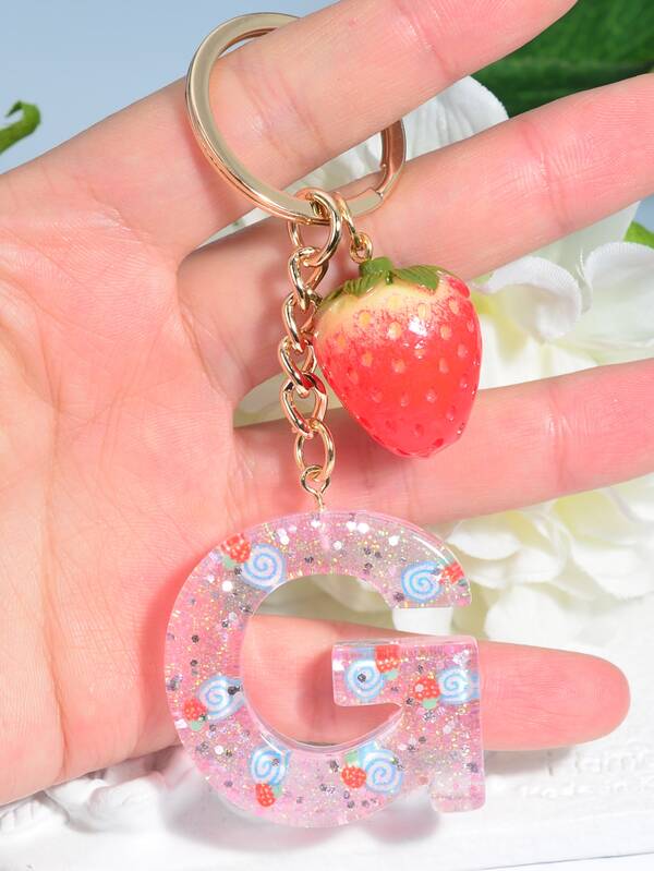Strawberry & Letter Charm Keychain SHEIN USA