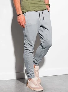Manfinity Homme Men Drawstring Waist Slant Pocket Pants - Light Grey - View 3
