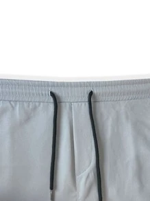 Manfinity Homme Men Drawstring Waist Slant Pocket Pants - Light Grey - View 4