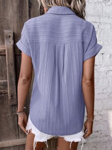 SHEIN LUNE Áo sơ mi nữ Nút phía trước màu trơn Giải trí - Màu tím hoa cà - Xem 2