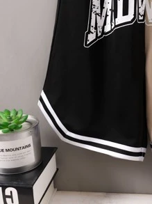 Boys Colourblock Letter Graphic Striped Trim Shorts - Multicolor - View 3