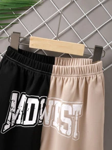 Boys Colourblock Letter Graphic Striped Trim Shorts - Multicolor - View 4