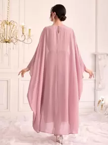 Modelyn Váy dạ hội dài tay có thắt lưng họa tiết hoa - Bụi hồng - Xem 2