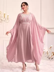 Modelyn Váy dạ hội dài tay có thắt lưng họa tiết hoa - Bụi hồng - Xem 5