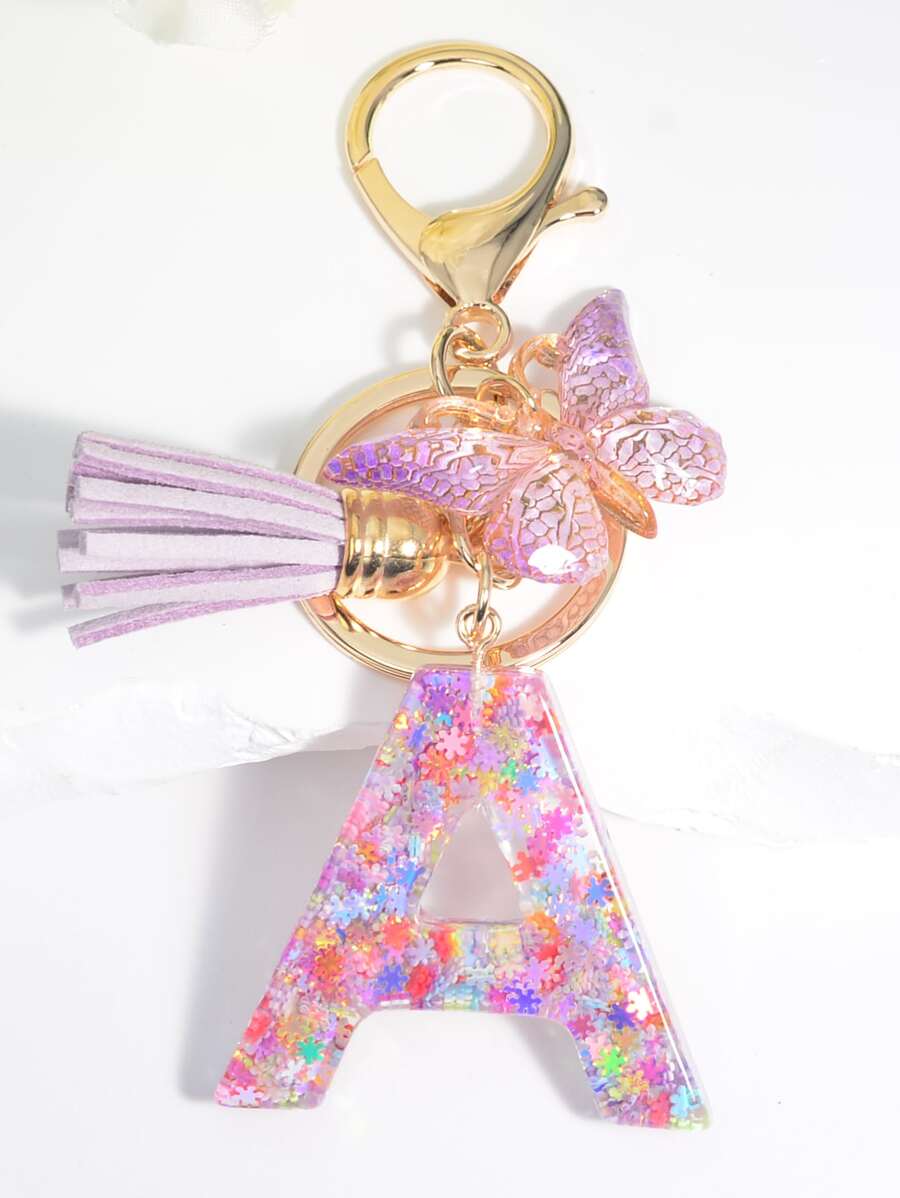 蝴蝶和流蘇墜飾鑰匙圈 - 彩色 - 查看 1