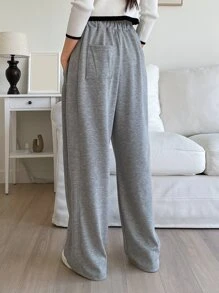 DAZY Solid Elastic Waist Slant Pocket Joggers - Grey - View 2