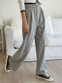 DAZY Solid Elastic Waist Slant Pocket Joggers - Grey - View 5