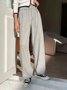 DAZY Solid Elastic Waist Slant Pocket Joggers - Grey - View 6