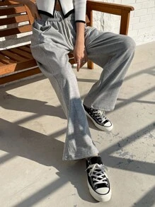 DAZY Solid Elastic Waist Slant Pocket Joggers - Grey - View 8