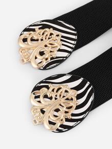 1 Thắt lưng khóa thắt lưng hình chiếc lá đàn hồi dành cho nữ, trang phục hàng ngày - Đen và trắng - Xem 4