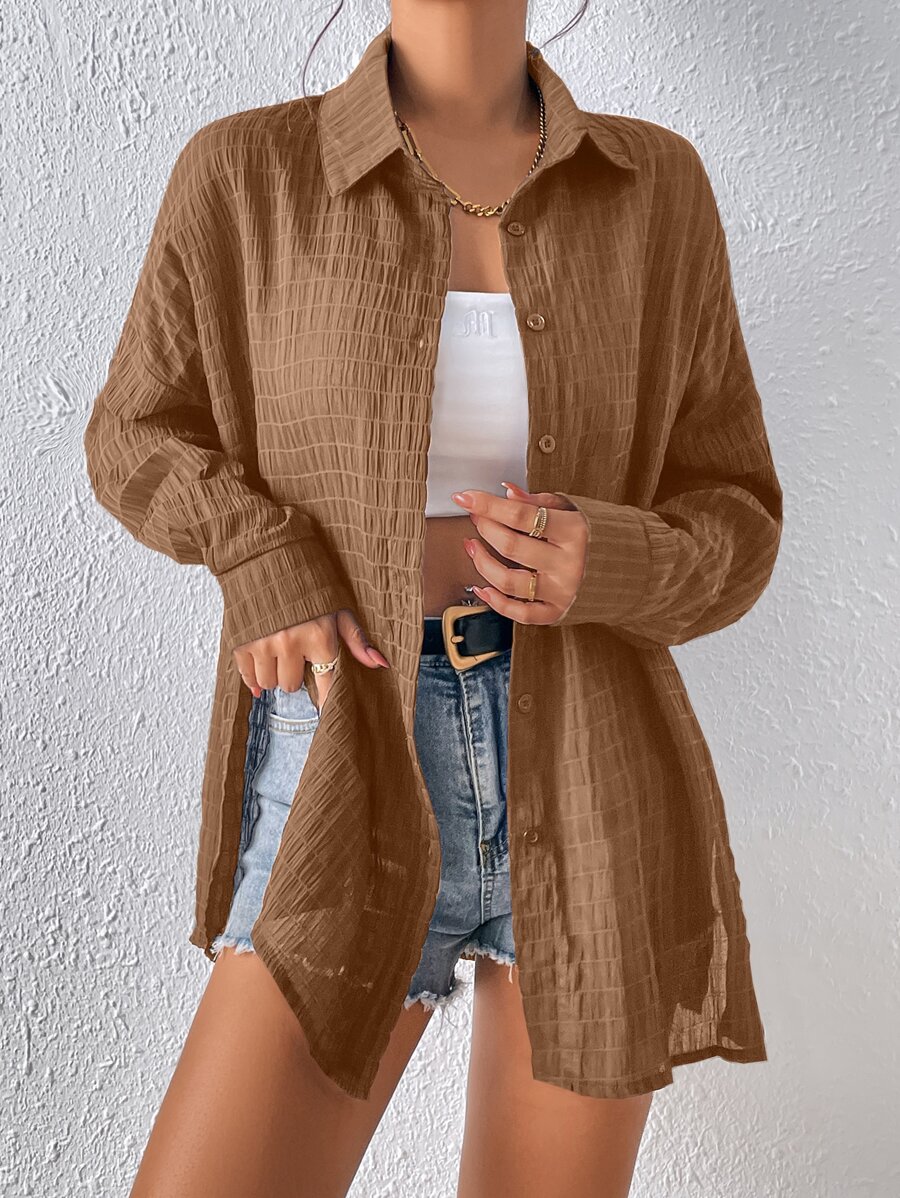 Chiquease Drop Shoulder Button Front Shirt - Brown - View 1
