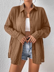 Chiquease Drop Shoulder Button Front Shirt - Brown - View 3