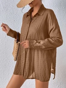 Chiquease Drop Shoulder Button Front Shirt - Brown - View 4
