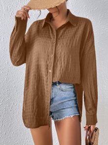 Chiquease Drop Shoulder Button Front Shirt - Brown - View 5