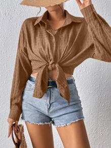 Chiquease Drop Shoulder Button Front Shirt - Brown - View 6