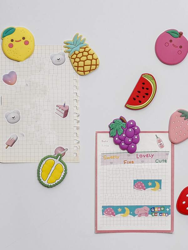 9pcs Silicone Fridge Cute Fruit Shaped Stickers for
