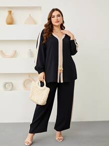 Mulvari Plus Tassel Detail Top & Trousers - Black - View 1