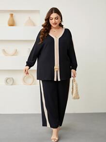 Mulvari Plus Tassel Detail Top & Trousers - Black - View 3