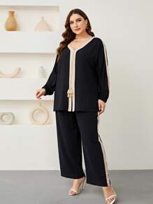 Mulvari Plus Tassel Detail Top & Trousers - Black - View 4